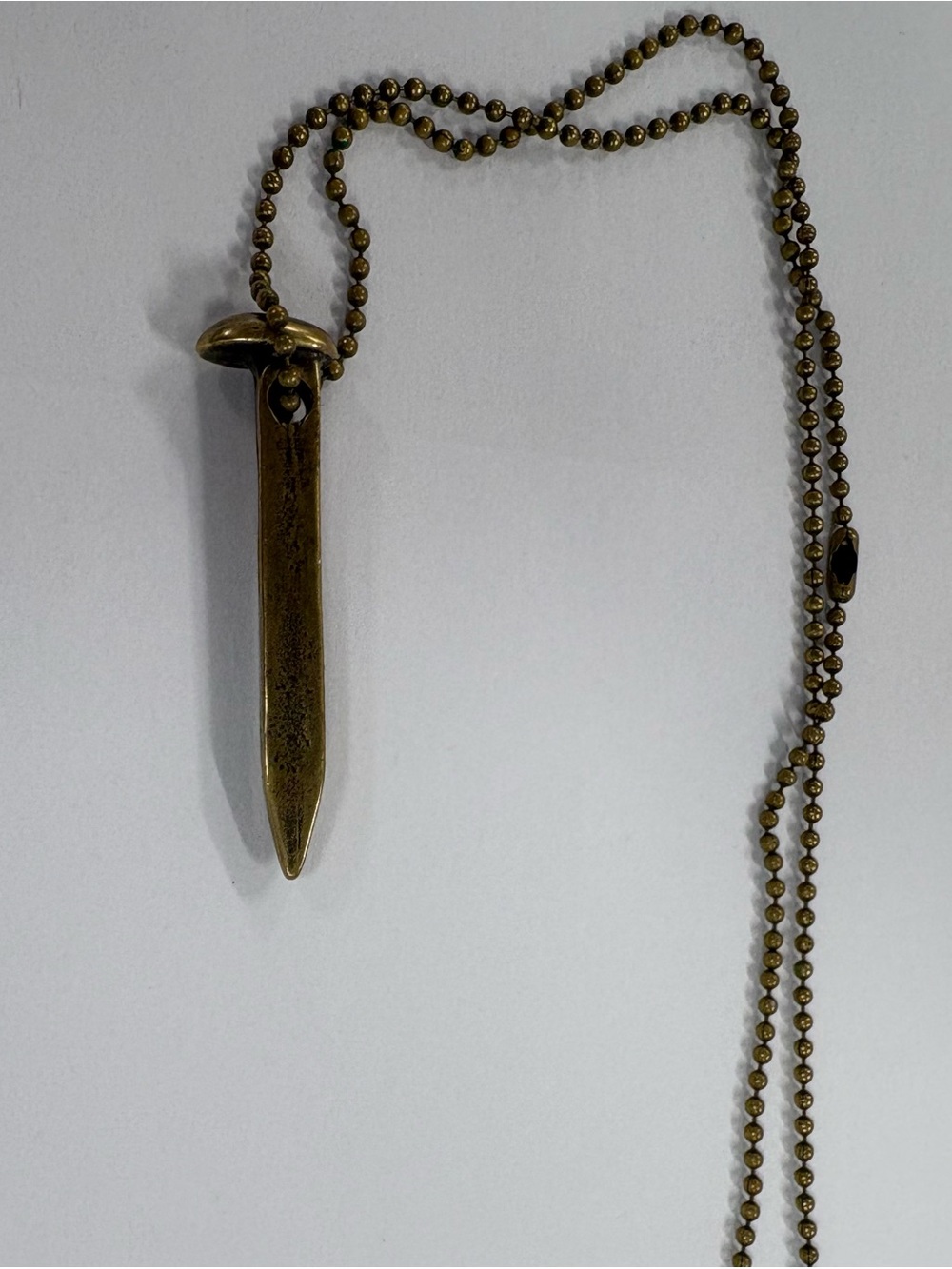 Railroad Spike Pendant Necklace 26” long, Brass, Men’s